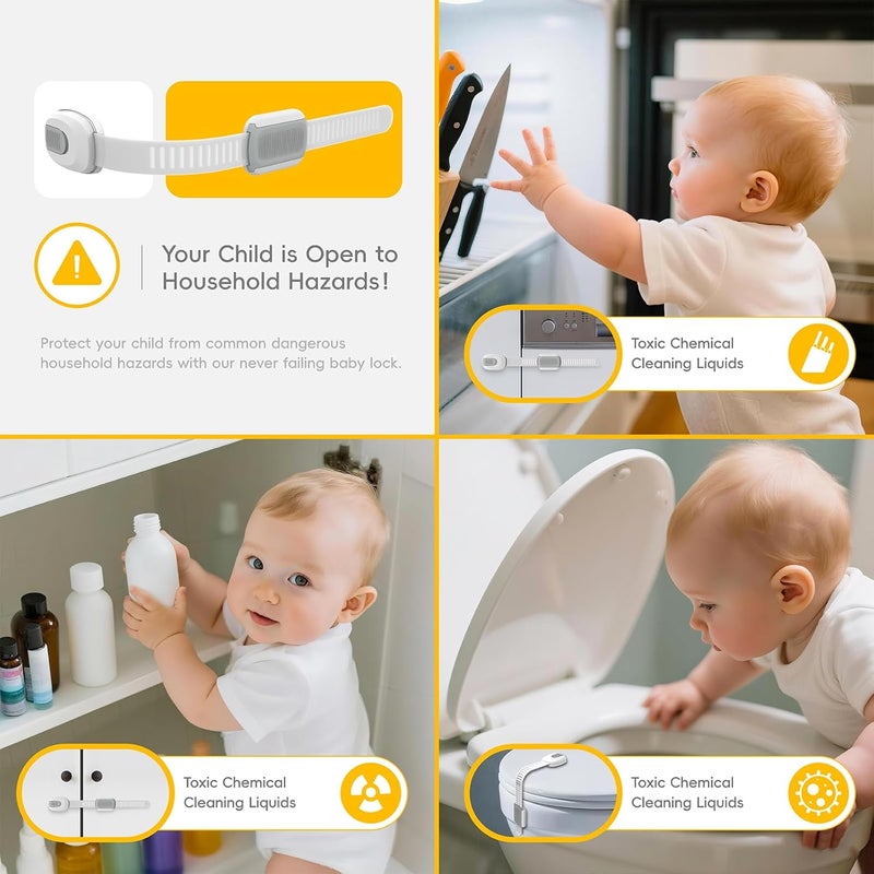 BBsecure 12 Packs Cabinet Locks Baby Proofing, Child Proof Cabinet Locks with 3M Adhesive, No-Drill Child Safety Cabinet Lock, Flexible for Drawer, Door, Fridge, Trashcan, Toilet Seat, Pantry - Image 2